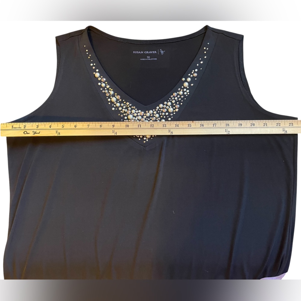 SUSAN GRAVER Black 2-Piece Twinset Jacket and Pearl Adorned Tank Blouse Top - 1X - Picture 9 of 16